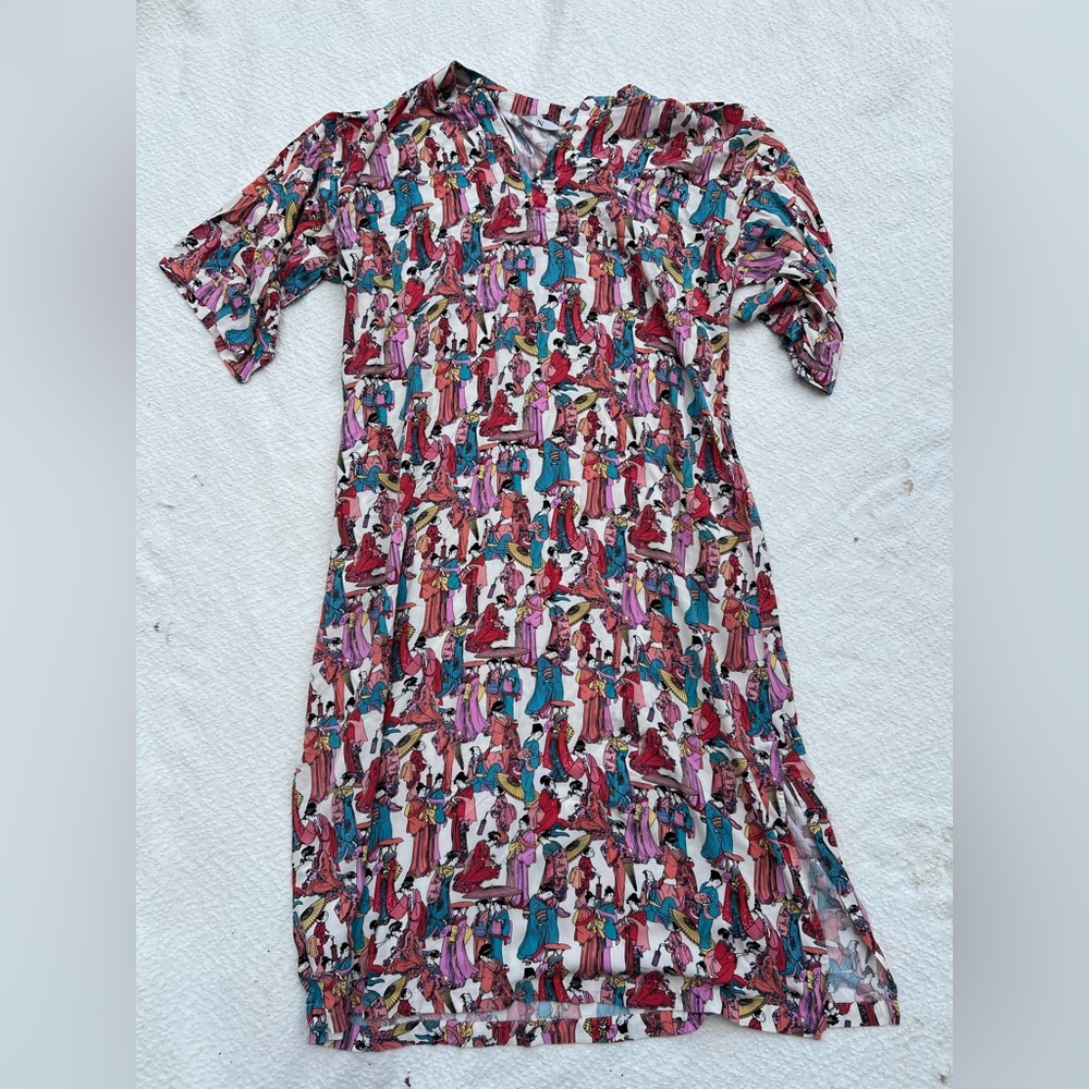 NATORI Geisha Print Dynasty Caftan Dress - Large